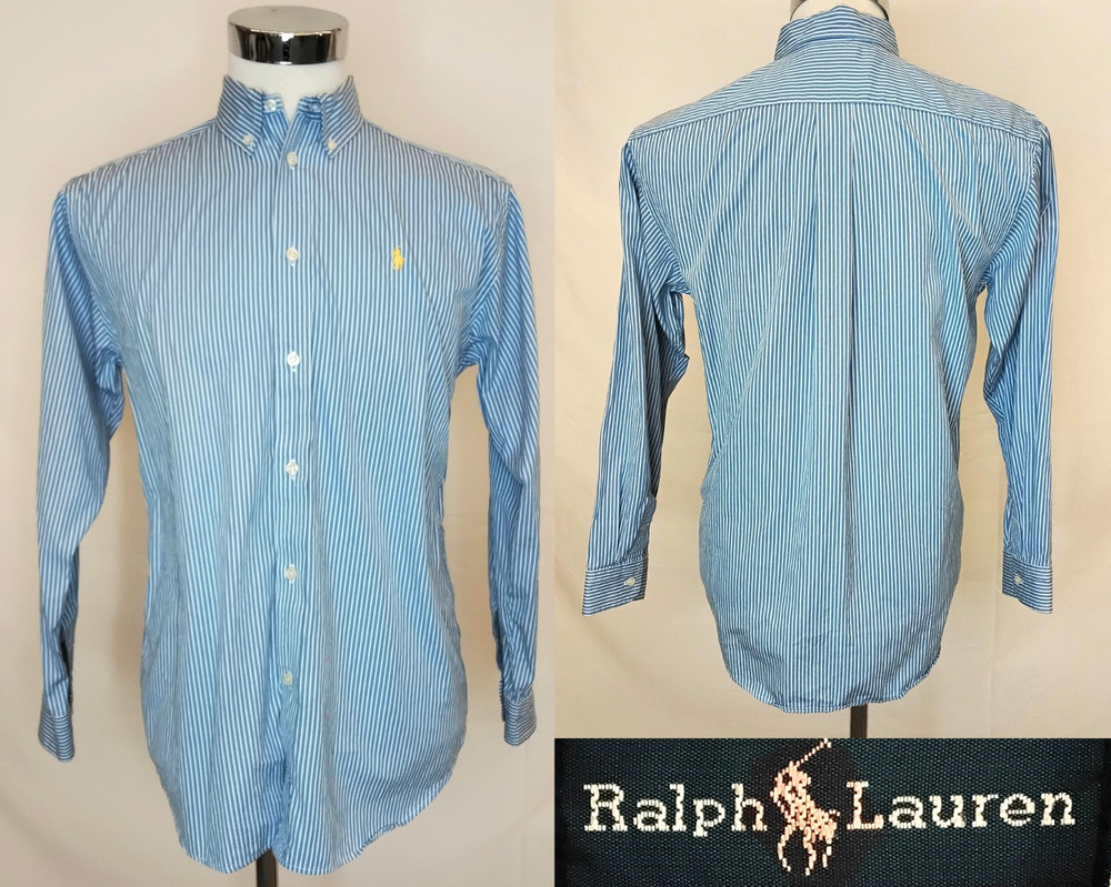 Ralph Lauren Button Down Shirts Men's L Striped Blue/White Yellow logo #J6058